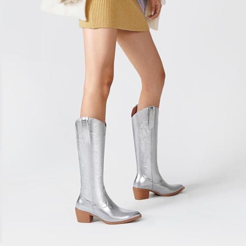DOBOYG Women's Western Embroidered Cowboy Boots with Chunky Heel Perfect for Country Concerts