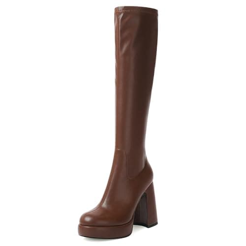 Modatope Platform Knee High Boots for Women — A-brown