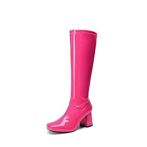 Dream Pairs Women's Chunky Knee High Square Toe Boots — Hot Pink-pat