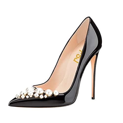 FSJ Women's Stilettos Formal Pointed Toe High Heel Shoes Größe 4-15 US — Black Pearl