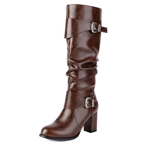 ForeMode Women's Gothic Leather Ankle Boots with Studded Strap — Brown-m8-8