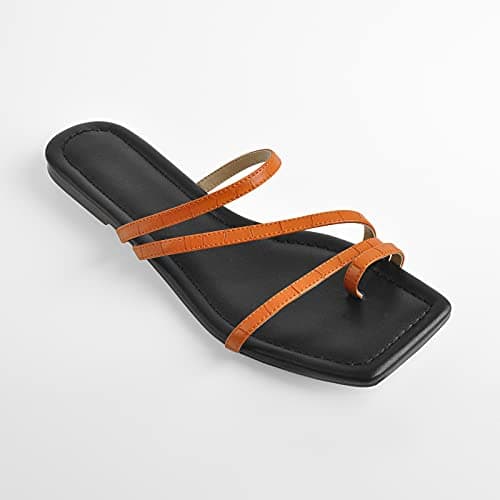 Women's Clear Straps Toe Ring Square Toe Flat Sandals