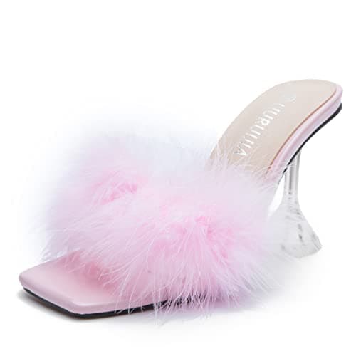 LIURUIJIA Women's Fluffy High Heels for Wedding Party — Pink