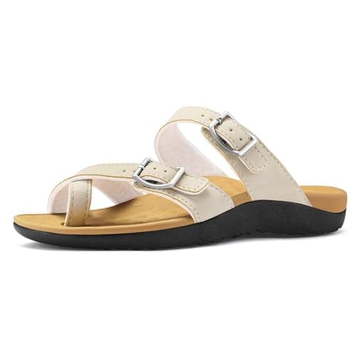 Mysoft Women's Arch Support Slide SandalsComfortable Walk Summer Flip Flops — Beige