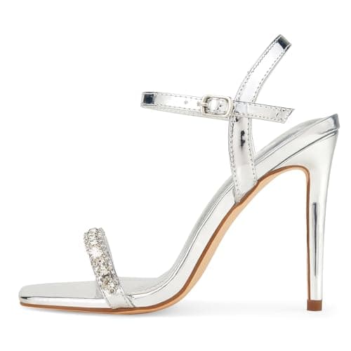 Genshuo Women's 4 Inch Stiletto Heels, Square Toe Strap Buckle Party Shoes