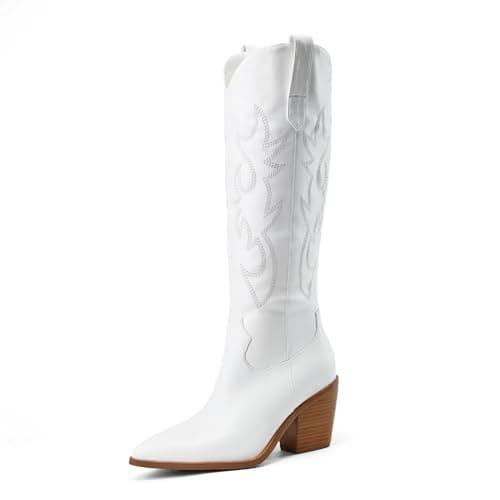 Eurouram Women's Embroidered Pointy Toe Knee High Western Boots