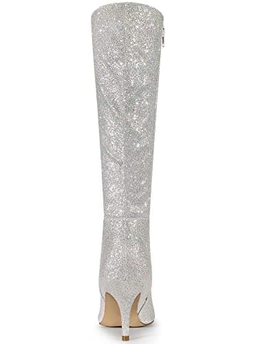 Allegra K Women's Sparkle Pointy Toe Knee High Boots