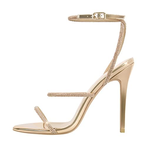 Richéalinni Women's Crystal Stiletto Heel Sandals Buckle Up for Party Dress