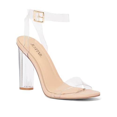 JustFab Women's Clear Chunky High Heel Sandals - Hanna