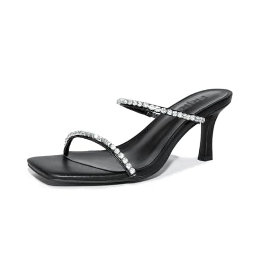 FRJR Women's Sparkly Rhinestone Kitten Heel Sandals with Stiletto Strap for Party Prom Wedding — Black_a