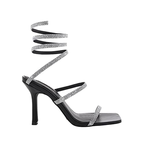 Richealnana Women's Glitter Straps Stiletto High Heels — Black