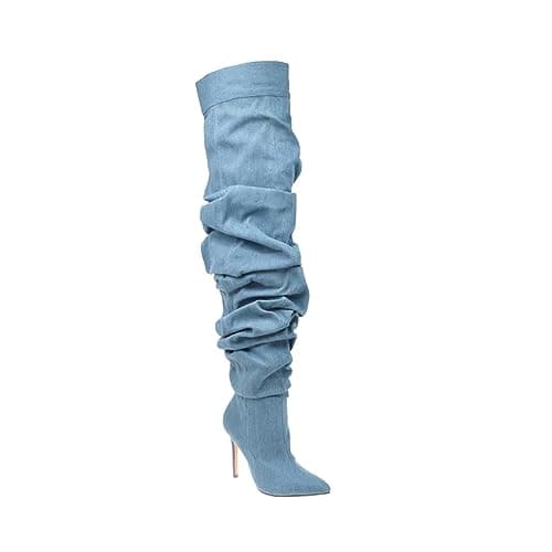 THESHY Women's Denim Over-the-Knee Stiletto Heel Bootie