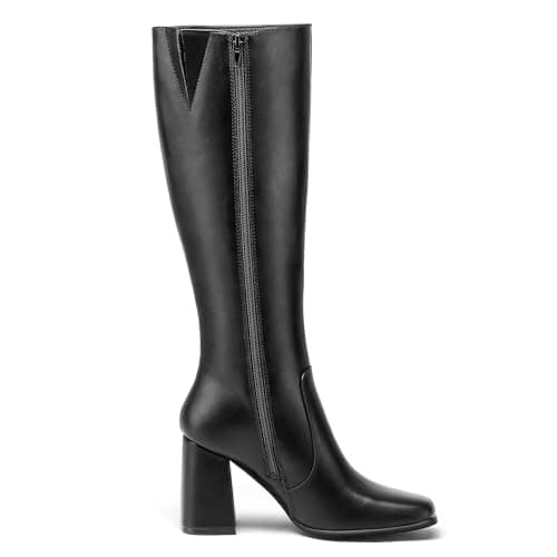mysoft Women's Knee High Block Heel Square Toe Long Dress Boots