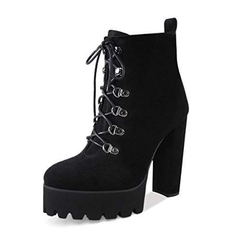 Richealnana Women's Elastic Platform Ankle Booties — Black Lace Up