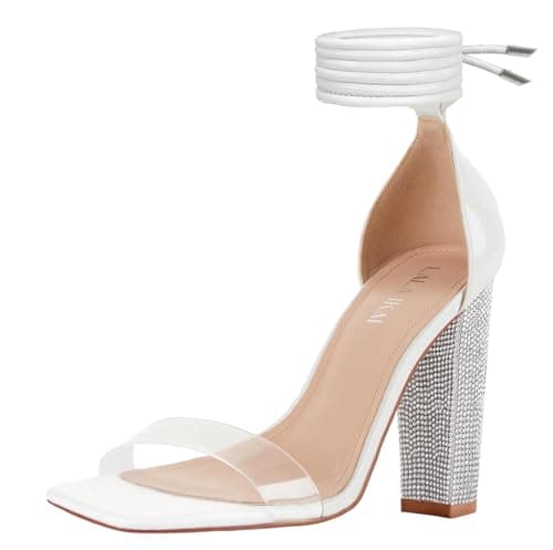 LALA IKAI Chunky Heeled Open Toe Sandals, White, Silver, Gold, Black — 01-white(square Toe)