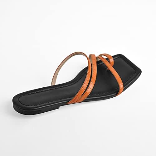 Women's Clear Straps Toe Ring Square Toe Flat Sandals