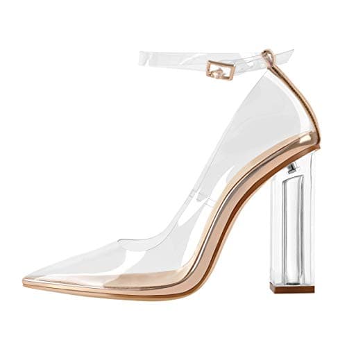 Women's Clear Pointed Toe Pumps — Champagne Anklestrap