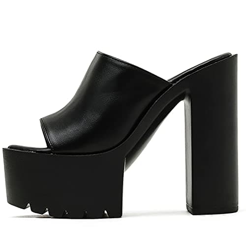 Trendenzy Women's Chunky Platform Slide Open Toe Heel Slippers