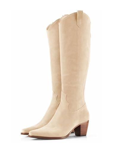 Rilista Women's Cowboy Knee High Tall Riding Boots with Chunky Heel