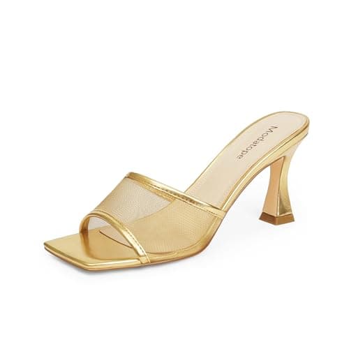 Modatope Women's Open Toe Heeled Sandals with Chunky Block Heel — Gold Mesh