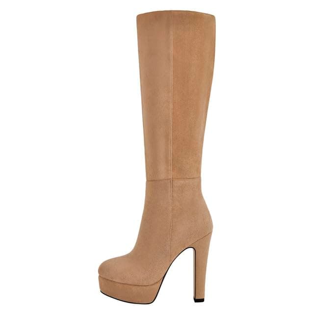 Richealnana Women's Knee High Side Zipper Stiletto Heel Boots — Tan