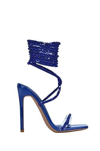 Women's Rhinestone Lace-Ups High Heel Sandals by Cape Robbin — Blue Rhinestone
