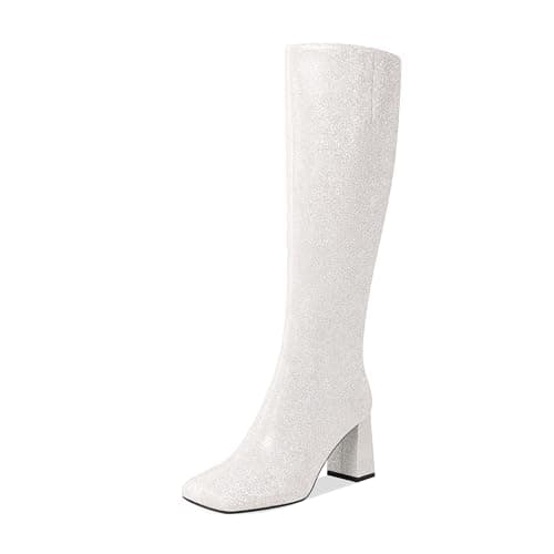COMJUY Sparkly Sequin Glitter Knee High Boots for Women