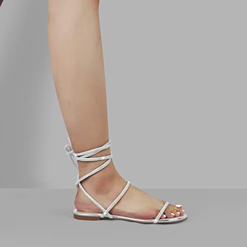 Women's Rhinestone Crisscross Strap Flat Sandals