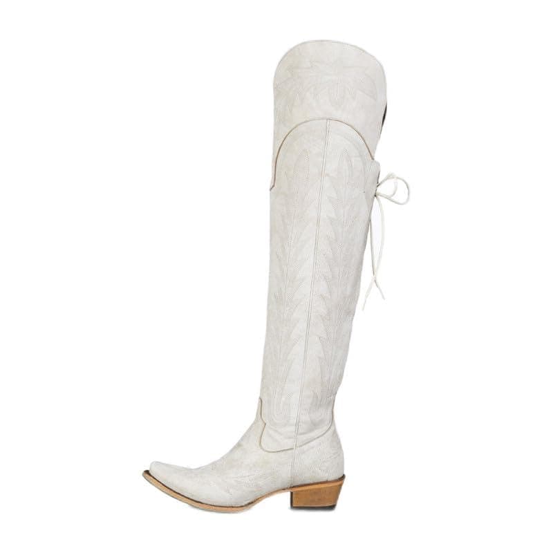 Western Cowboy Boots for Women Embroidered Thigh-High Cowgirl Style — White