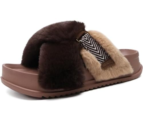 Cross-Band Platform Slippers for Women — Brown