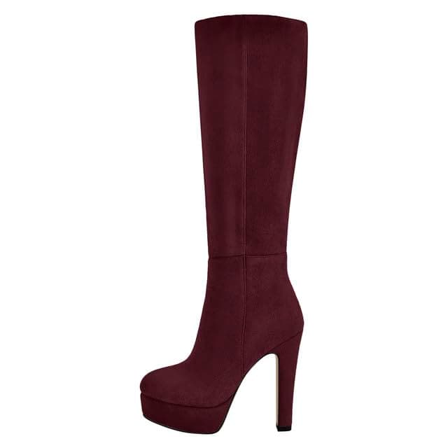 Richealnana Women's Knee High Side Zipper Stiletto Heel Boots — Wine Red