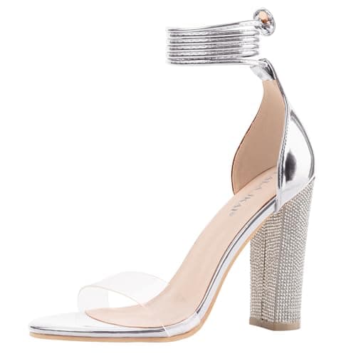 LALA IKAI Chunky Heeled Open Toe Sandals, White, Silver, Gold, Black