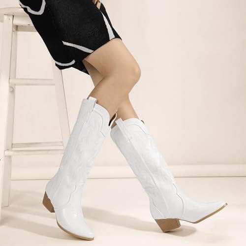 IDIFU IN2 Women's Embroidered Cowgirl Knee-High Western Boots