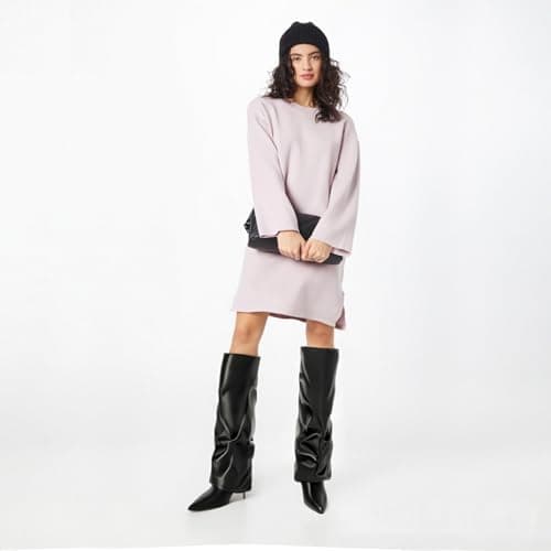 MOTIMODEN Women's Knee High Black & White Pointed Toe Fold-Over Zipper Boots