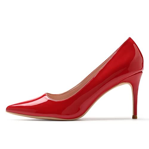 Genshuo Women's 3 Inch Stilettos Closed Toe Dress Pumps — Red