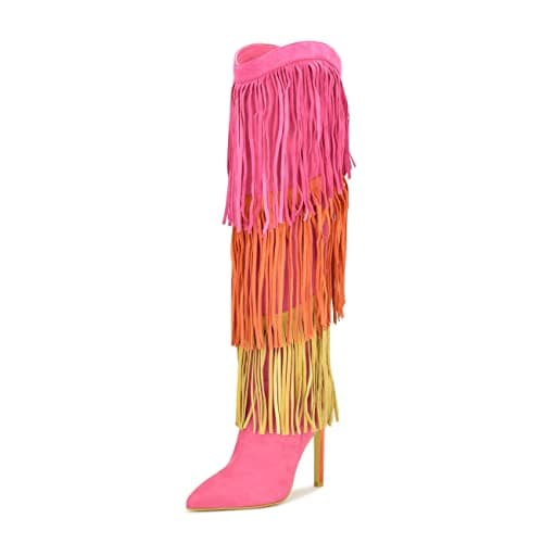 Nine West Women's Pointed Toe Stiletto Heel Fringe Boot