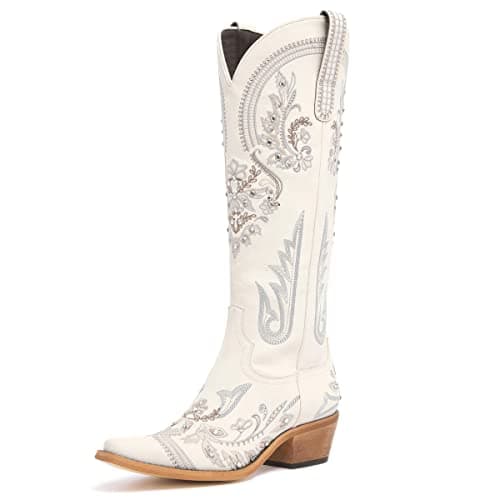 Western Cowboy Boots for Women Embroidered Rhinestones Knee High Boot