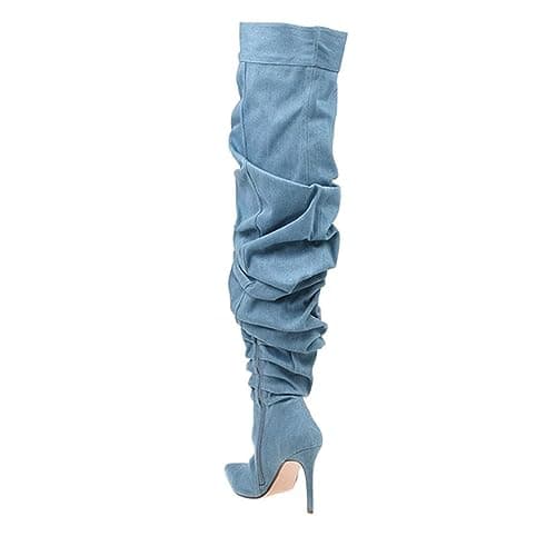 THESHY Women's Denim Over-the-Knee Stiletto Heel Bootie