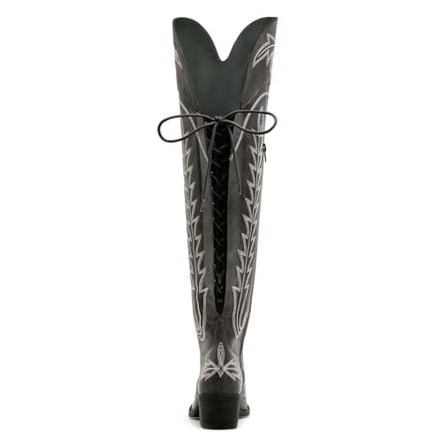 vódvob Women's Black Lace-Up Over-The-Knee Cowboy Boots, Western Casual Wear