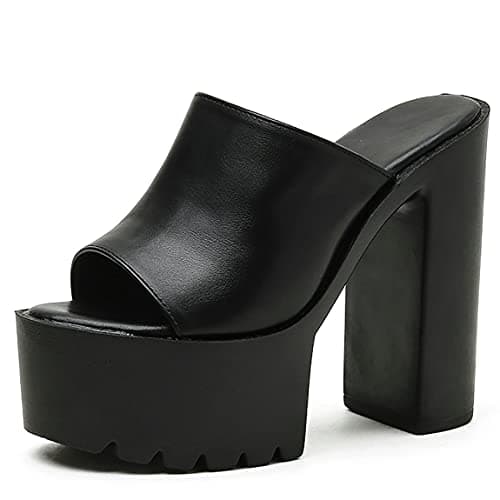 Trendenzy Women's Chunky Platform Slide Open Toe Heel Slippers