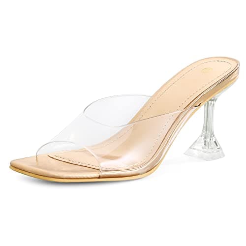 mysoft Women's Clear Stiletto Heeled Sandals Square Toe Open Toe Slip On — Rose Gold