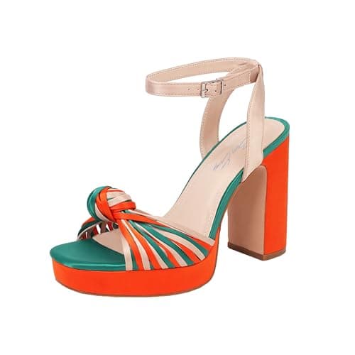 Sun Gurg Women's Multicolored Square Toe Platform Heels for Prom Night — Orange