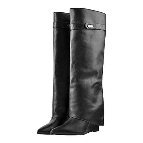 Richealnana Women's Fold Over High Heel Knee High Boots