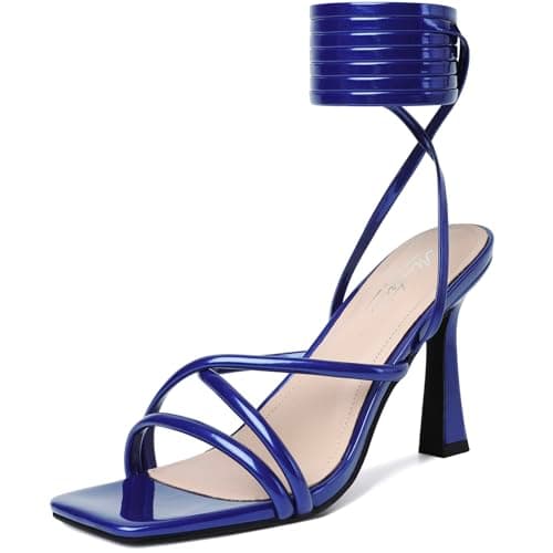 Mostrin Women's Strappy Heels Lace Up Square Toe High Heeled Sandals for Prom, Party & Daily Wear — Royal Blue