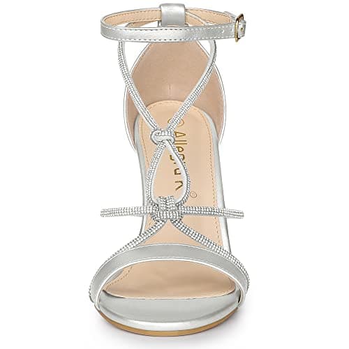 Allegra K Women's Rhinestone Knot Strap Stiletto Heels