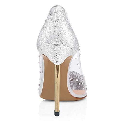FSJ Women's Studded Pointed Toe Transparent High Heels with Bowknot US 4-15 M