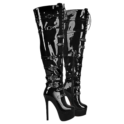 Richéal nini Women's Zipper Lace-Up Thigh High Heels Over-the-Knee Boots