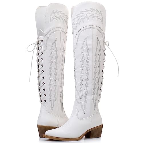 GLOBALWIN Women's Western Thigh High Cowboy Boot Low Heel