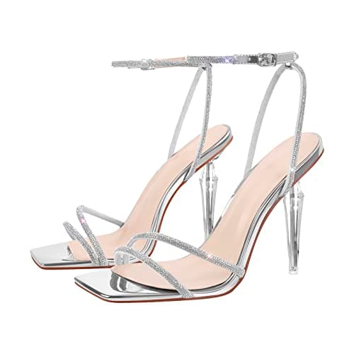 Richealnana Women's Sparkling Rhinestone Ankle Strap Sandals for Party and Prom