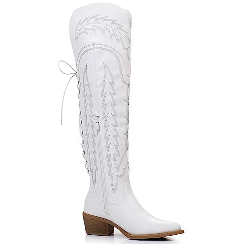 GLOBALWIN Women's Western Thigh High Cowboy Boot Low Heel
